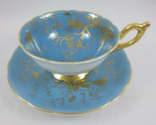 Vintage Coalport England Cairo Cup & Saucer Gold Birds & Insects On Medium Blue