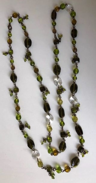 Vintage Glass Bead Necklace Green Colour Long 117cm Length SundayMarket 2