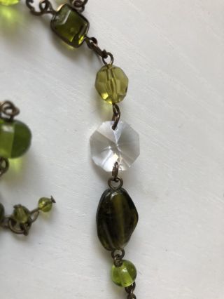 Vintage Glass Bead Necklace Green Colour Long 117cm Length SundayMarket 3