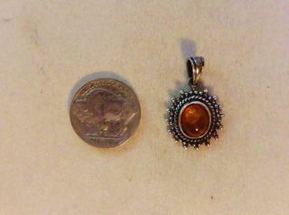 Vintage Sterling Silver Baltic Amber Pendant From An Estate Usa