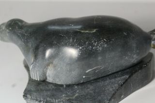 Vintage Mid 20thC Inuit Large Seal Soapstone Carving Sculpture Signed Povingtuk 3