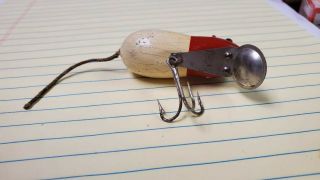 VINTAGE PAW PAW MOUSE WOOD LURE RARE RED HEAD BLACK BACK COLOR LEATHER TAIL 2
