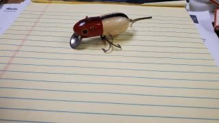 VINTAGE PAW PAW MOUSE WOOD LURE RARE RED HEAD BLACK BACK COLOR LEATHER TAIL 3