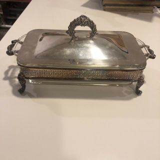 Vintage Silver Plated Fire King Casserole Serving Dish