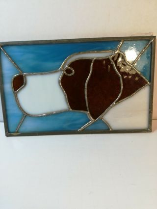 Vintage Stained Glass Dog Suncatcher Window Approximately 11 In