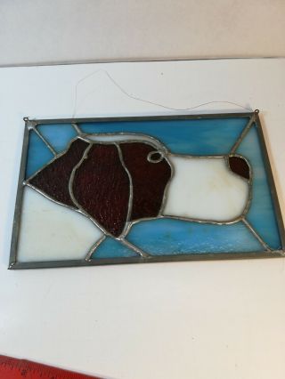 Vintage Stained Glass Dog Suncatcher Window approximately 11 in 3