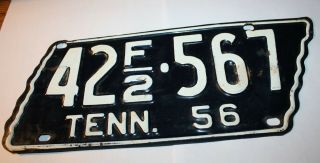 1956 State Of Tennessee Farm License Plate State Shape Black & White Nr