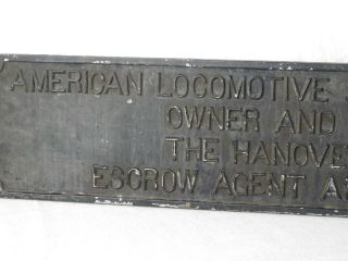 American Locomotive Company Lessors Plate Perhaps From Pc 6865 Alco Rsd - 12