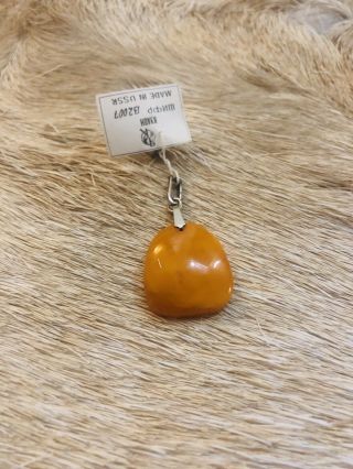 Vintage Milky Yellow Butterscotch Amber Pendant Silver Ussr Russia 2 Gr Real