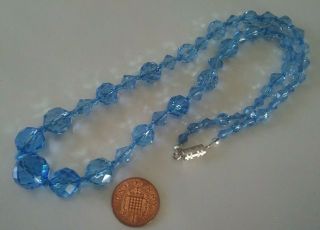 Vintage Edwardian / Art Deco Pale Sapphire Blue Glass Crystal Bead Necklace