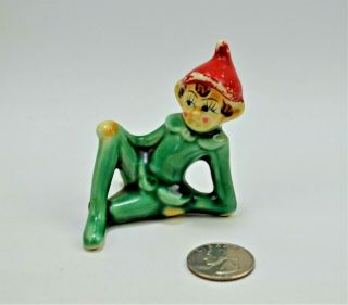 Vintage Ceramic Little Pixie Elf Figurine Green Outfit