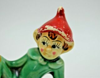 Vintage Ceramic Little Pixie Elf Figurine Green Outfit 2