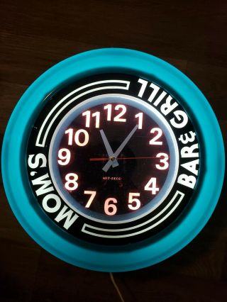 Vintage Retro Art Deco Moms Bar And Grill Turquoise Lighted Wall Clock In Orgbox