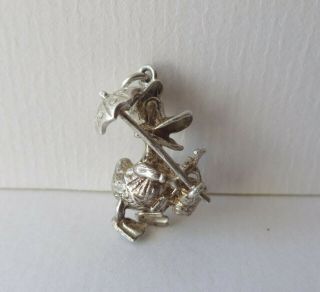 01 Vintage Solid Silver Charm Donald Duck With Bucket & Spade