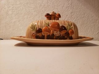 Vintage Mushroom Butter Dish Hand Painted Ceramic From 1972