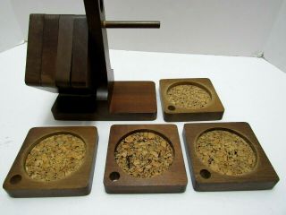 Vintage Teak Wood & Cork Coaster Set With Wooden Storage Stand Set 8 Heavy Duty