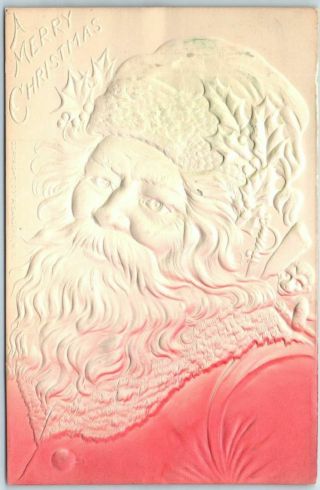 Vintage Embossed Christmas Postcard Santa Claus Airbrushed Red / 1913 Cancel