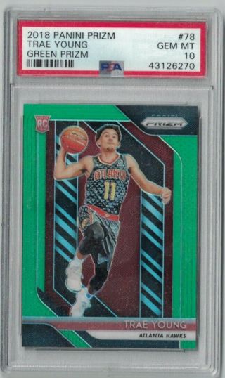 Trae Young 2018 - 19 Panini Prizm Green Prizm Psa 10 Rc Rookie Card 78
