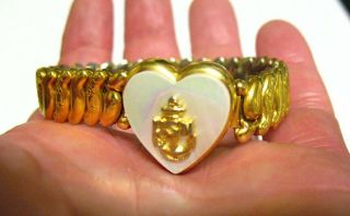 Vintage Sweetheart Expansion Bracelet U.  S.  Navy Mother Of Pearl 10k Gold Filled