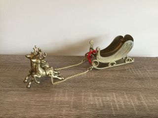Vintage Christmas Tabletop Decoration Brass Reindeer And Sleigh