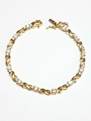 Vintage Fas Gold Over 925 Sterling Silver Infinity Link Cz 7 " Tennis Bracelet