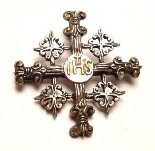 Vintage Ihs I H S Cross Religious Brooch Or Pendant Jerusalem Silver