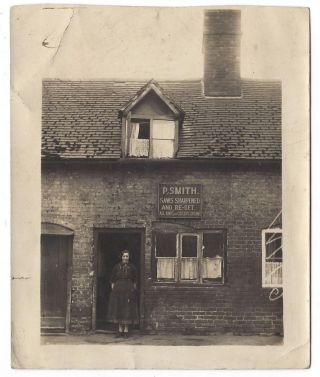 Old House At 26 Spoon End With Sign For Saw Sharpening - Vintage Photo C1935