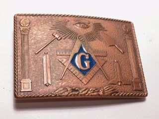 Vintage Masons Lodge Solid Bronze Klitzner 1978 Belt Buckle Made In Usa