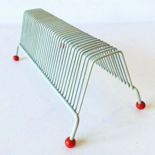 Vintage Mid - Century White Wire Vinyl Record Rack Stand For 7 Inch 45 