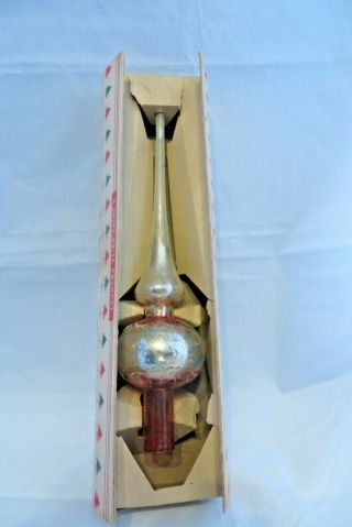 Vintage Shiny Brite Glass Christmas Tree Topper Western Germany 10.  5 " Silver Red