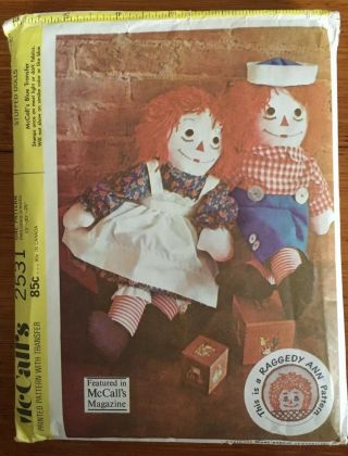 Vtg Mccall’s 2531 Sewing Pattern 15” 20” 25” Raggedy Ann Andy Dolls Clothes 1970
