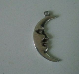 Vintage Sterling Silver ' Man in the Moon ' Fob Pendant Charm 2