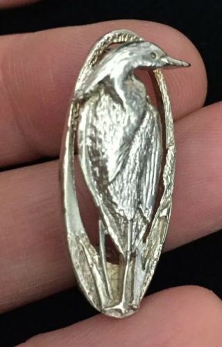 Vintage Jewellery Sterling Silver 3d Heron Bird Brooch