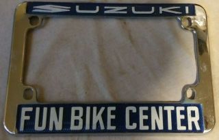 Vintage Suzuki Fun Bike Center Motorcycle License Plate Frame 1970 