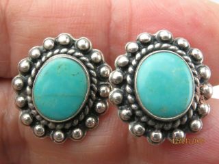Vintage Native American Style Qto Sterling Silver Blue Turquoise Earrings