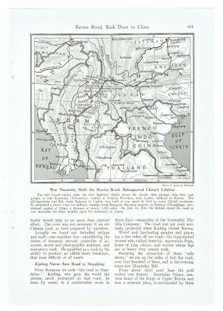 Orig.  1940 National Geographic Full Page Map Burma Road French - Indo China Burma