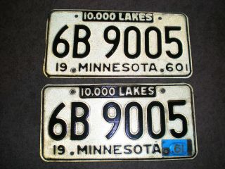 Vintage 1961 Minnesota License Plate 10,  000 Lakes White/black 6b - 9005 1961 Tab