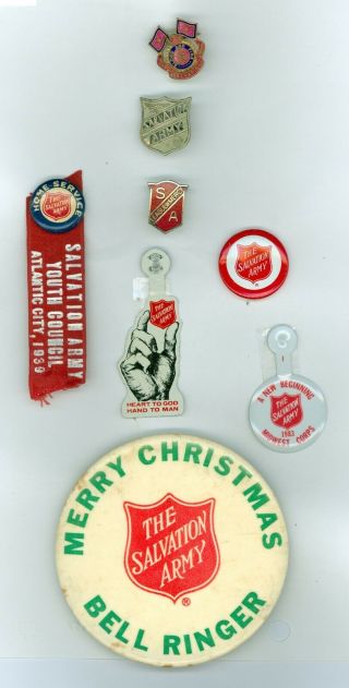 6 Vintage 1890s - 1983 Salvation Army Pinback Buttons Badges & 2 Tabs