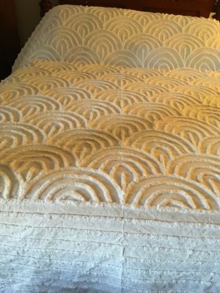 Vintage White Cotton Chenille Bedspread 102” X 86” Cutter Repair