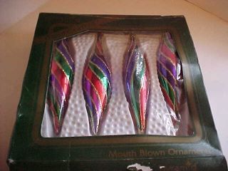 Vintage Rauch Blown Glass Rainbow Swirl Color Icicle Christmas Tree Ornaments