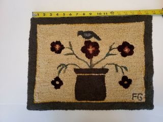 Vintage Hooked Rug Raven And Roses