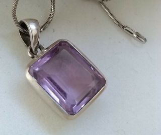 Vintage Jewelry 925 Silver Real Amethyst Stone Square Shaped Pendant Necklace