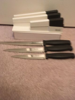 Vintage Wilkinson Sword Knife Set Of 3 Kitchen Knives W/ Self Sharpening Holder