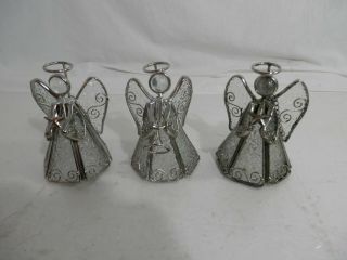 Trio 3 - D Angel Stained Glass Suncatcher Christmas Ornaments Vintage