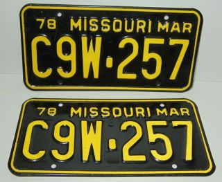 Set Of 2 Vintage 1978 Missouri License Plate Set License Tag Plates Chevy Ford
