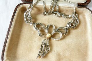Vintage Jewellery Art Deco Marcasite Pearl Necklace Lovely