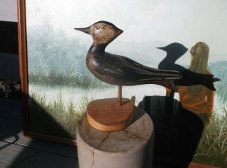 Duck Decoy,  Hooded Merganser On Stand,  Folky,  11 ",  On Stand,  Hand Carved