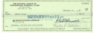 Bart Giamatti Signed Baseball Check To Ump Ed Vargo - Great Association 1987