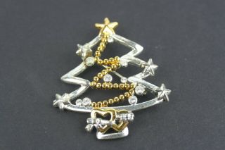 Vintage Jewelry Pin Brooch Signed Best Christmas Tree Hearts Silver Gold Tone