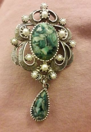 Vintage Large Sarah Coventry Signed Resin Faux Turquoise/faux Pearl Brooch
